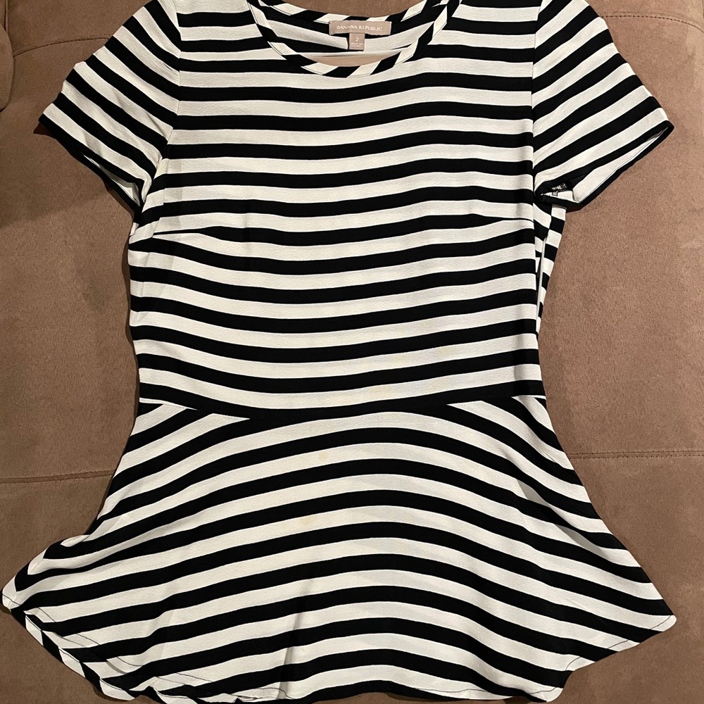 J. Crew Peplum Black and White Strip Top